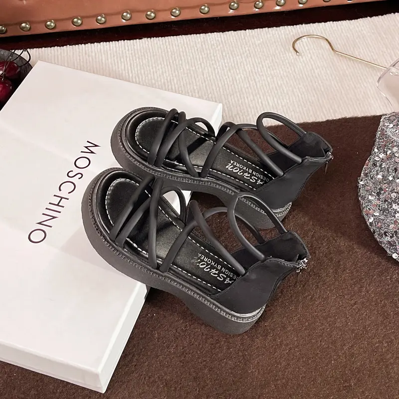 2025 New Girls Fashion Gladiator Sandals Black Beige Children's Summer Sandals Open-toe High-top Kids Causal Beach Roman Shoes