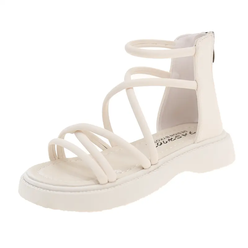 2025 New Girls Fashion Gladiator Sandals Black Beige Children's Summer Sandals Open-toe High-top Kids Causal Beach Roman Shoes