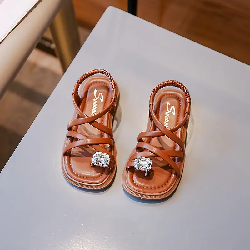 Summer Girls Flat Sandals Fashion Rhinestone Kids Clip-toe Slippers Non-slip Versatile Children Causal Beach Shoes Hollow-out