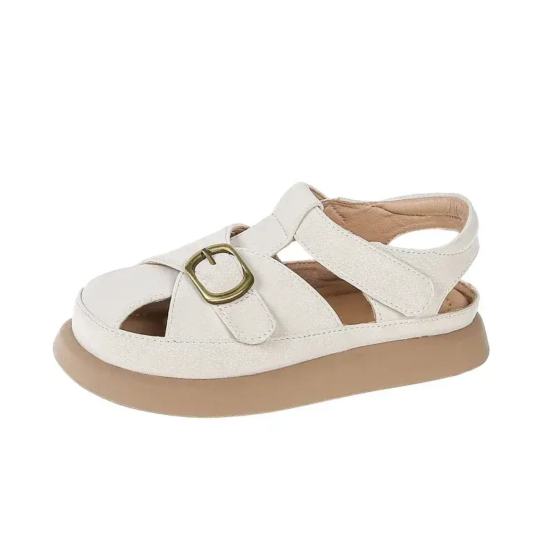 Kids Leather Shoes Non-slip Minimalism 2025 New Fashion Boys Girls Beach Shoes Hollowed-out Children Sandals Soft Sole Ins Trend
