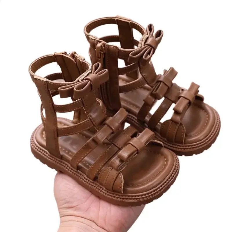 2025 Children High-top Sandals for Girls Summer New Fashion Korean Style Soft Bottom Anti-slippery Princess Bowtie Beach Shoes