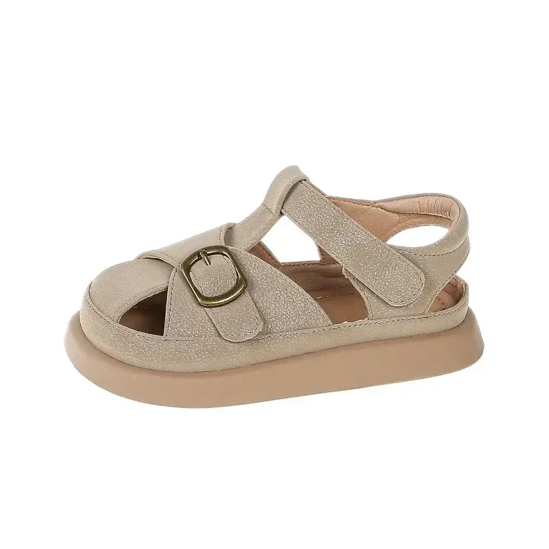 Kids Leather Shoes Non-slip Minimalism 2025 New Fashion Boys Girls Beach Shoes Hollowed-out Children Sandals Soft Sole Ins Trend