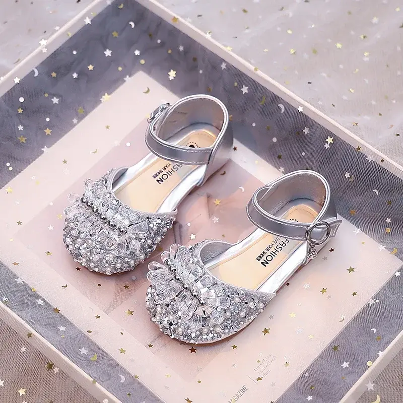 Girls Half Sandals Shiny Crystal Ins Trendy 2025 Summer New Kids Dance Shoes Non-slip Soft Sole Children Princess Shoes Sweet