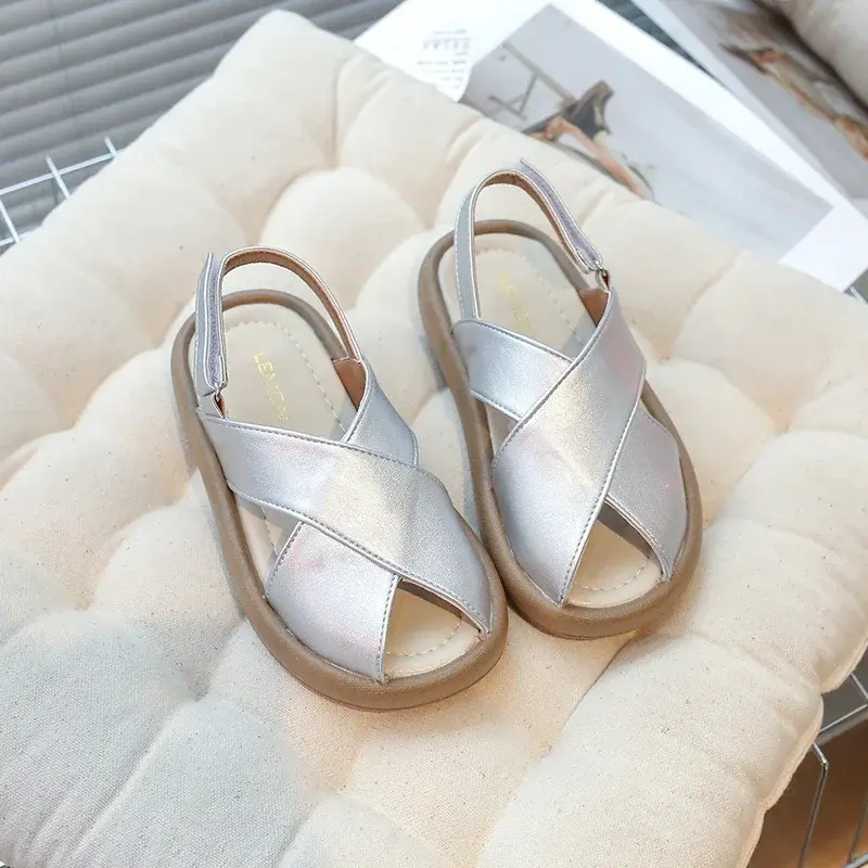 Girls Beach Shoes Solid Color Trendy 2025 Summer New Kids Sandals Hook&loop Adjustable Boys Fashion Flats Hollowed-out Chic