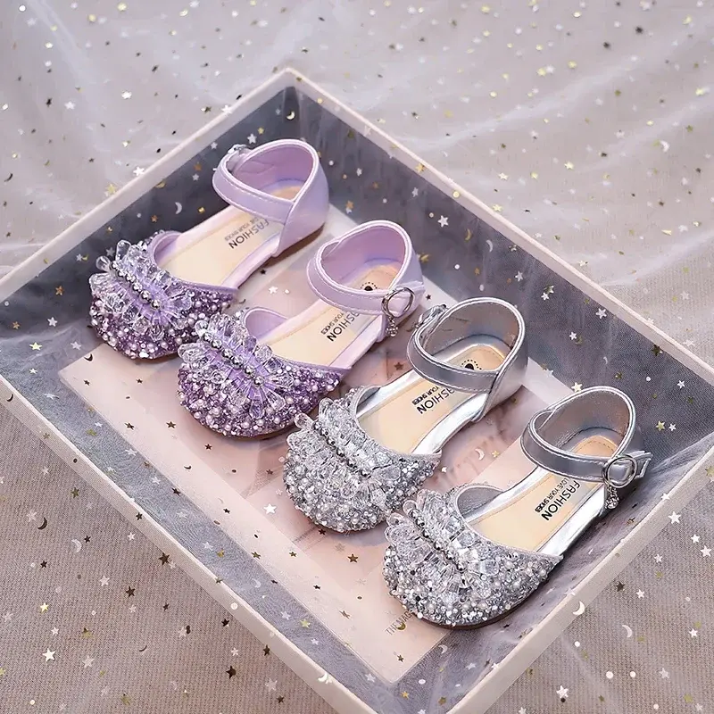 Girls Half Sandals Shiny Crystal Ins Trendy 2025 Summer New Kids Dance Shoes Non-slip Soft Sole Children Princess Shoes Sweet