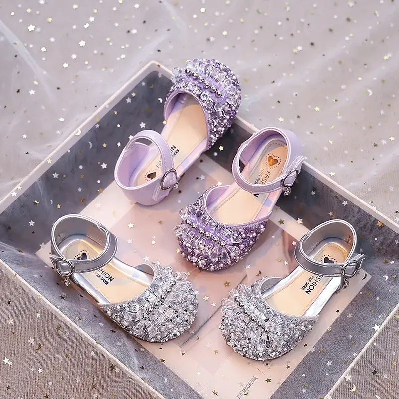 Girls Half Sandals Shiny Crystal Ins Trendy 2025 Summer New Kids Dance Shoes Non-slip Soft Sole Children Princess Shoes Sweet