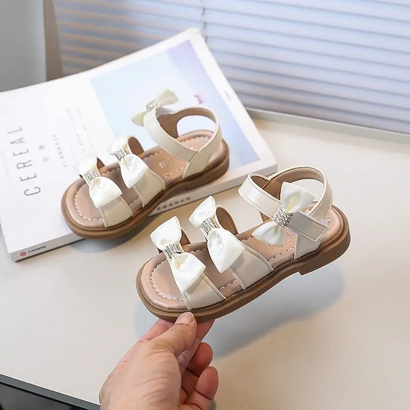 Sweet Girls School Sandals Summer Fashion Bowknot Pretty Princess Causal Kids Open-toe Shoes Versatile Children's Flat Sandals