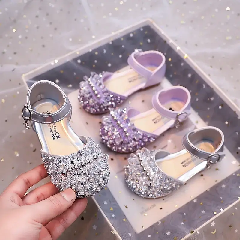 Girls Half Sandals Shiny Crystal Ins Trendy 2025 Summer New Kids Dance Shoes Non-slip Soft Sole Children Princess Shoes Sweet