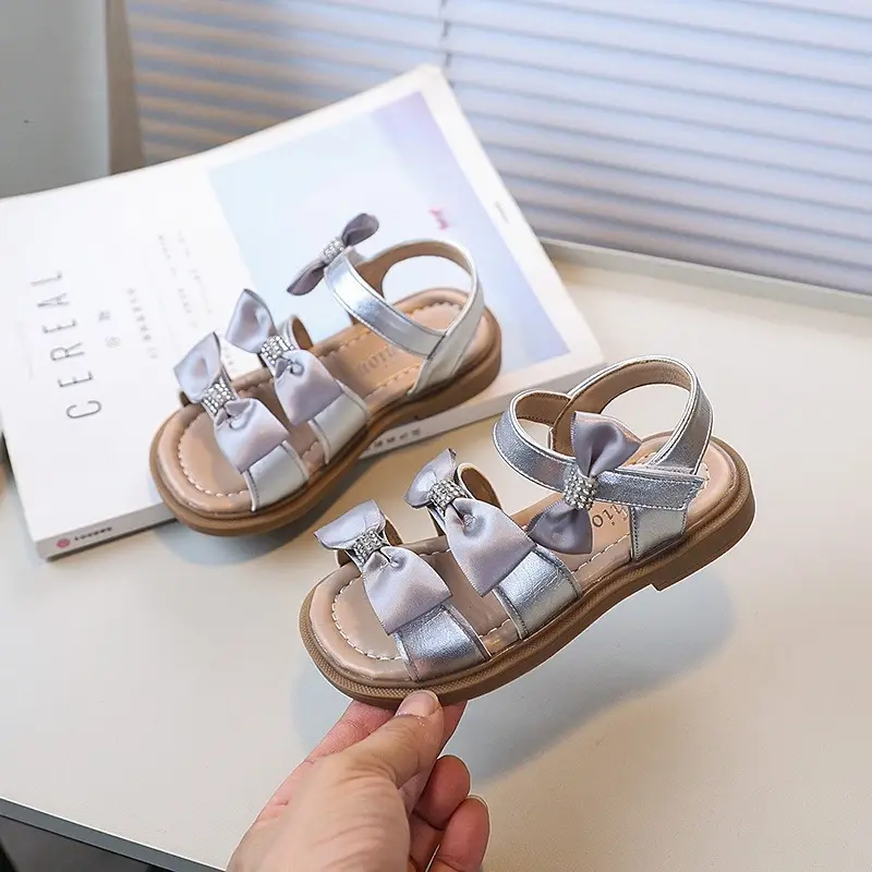Sweet Girls School Sandals Summer Fashion Bowknot Pretty Princess Causal Kids Open-toe Shoes Versatile Children's Flat Sandals