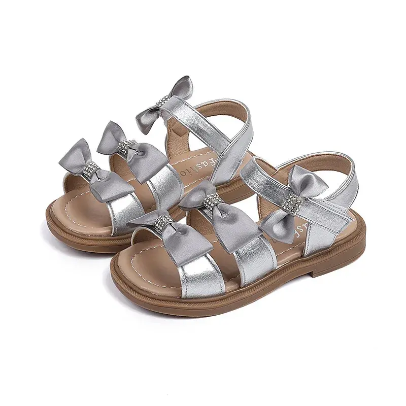 Sweet Girls School Sandals Summer Fashion Bowknot Pretty Princess Causal Kids Open-toe Shoes Versatile Children's Flat Sandals