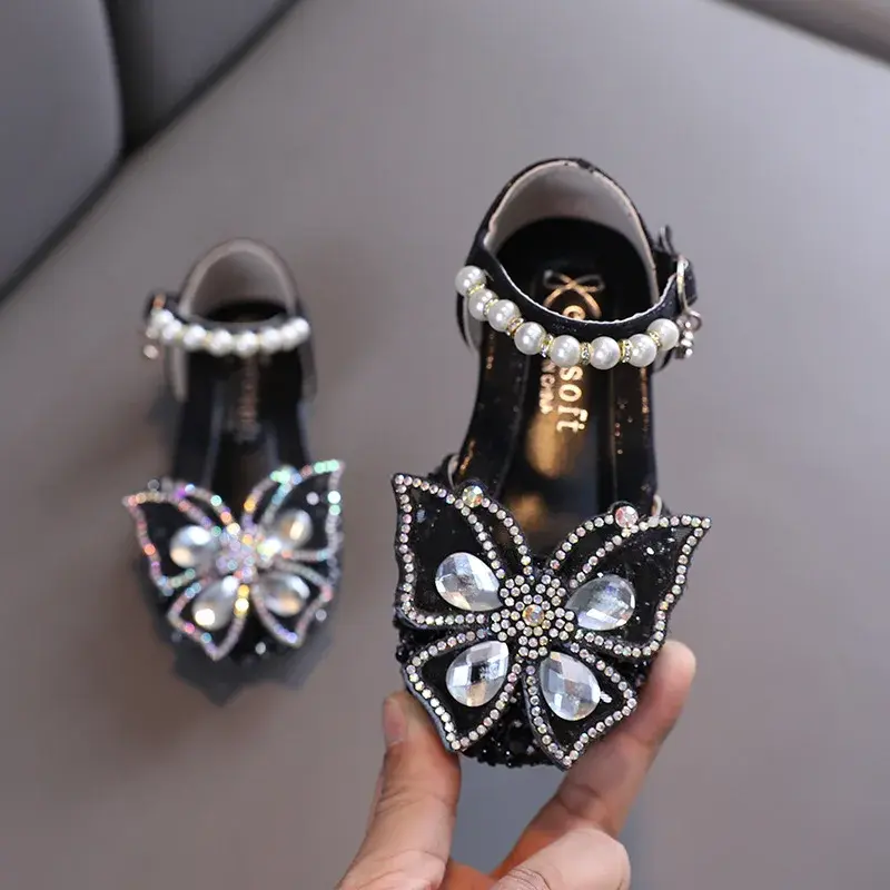 Kids Sandals for Girls Spring Summer Children Rhinestone Butterfly Dress Flat Sandals Fashion Causal Princess Pearl Single Shoes