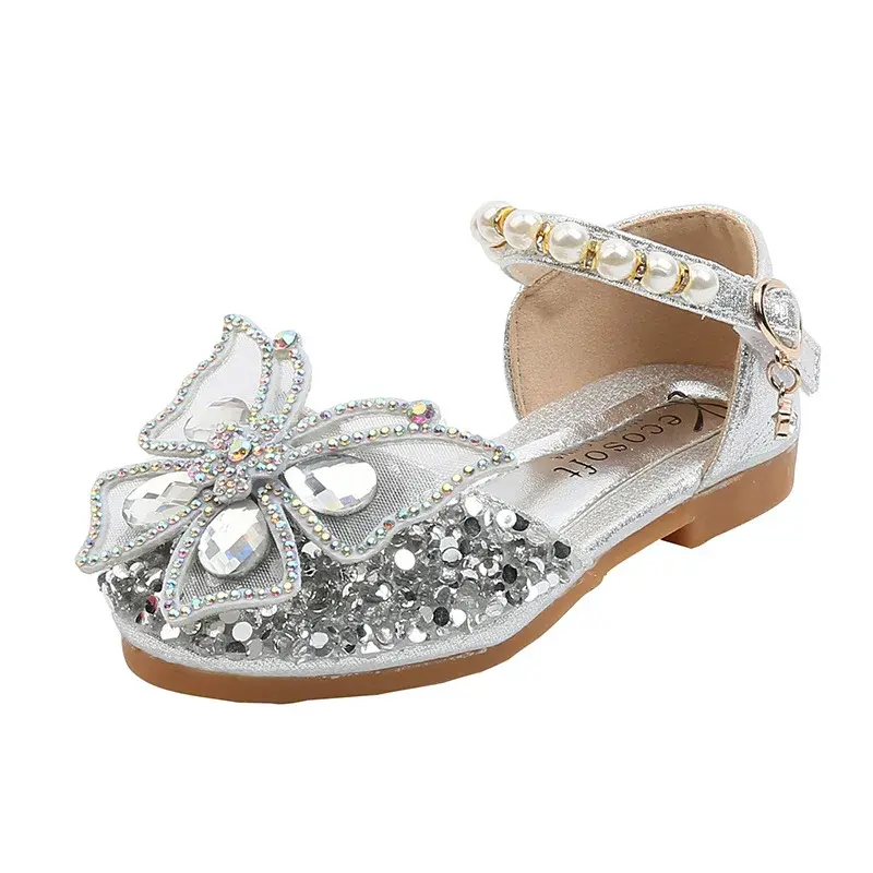 Kids Sandals for Girls Spring Summer Children Rhinestone Butterfly Dress Flat Sandals Fashion Causal Princess Pearl Single Shoes