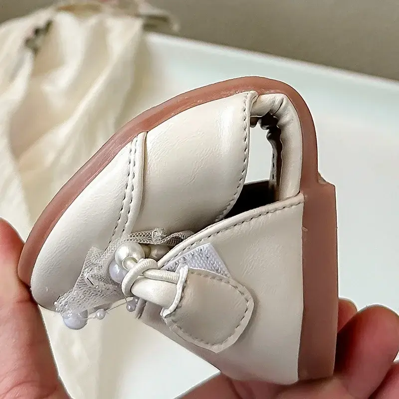 Girls Dance Shoes Mesh Lace Bows Sweet Butterfly 2025 Summer Kids Half Sandals Wedding Ins Trendy Girls Princess Shoes Pearls