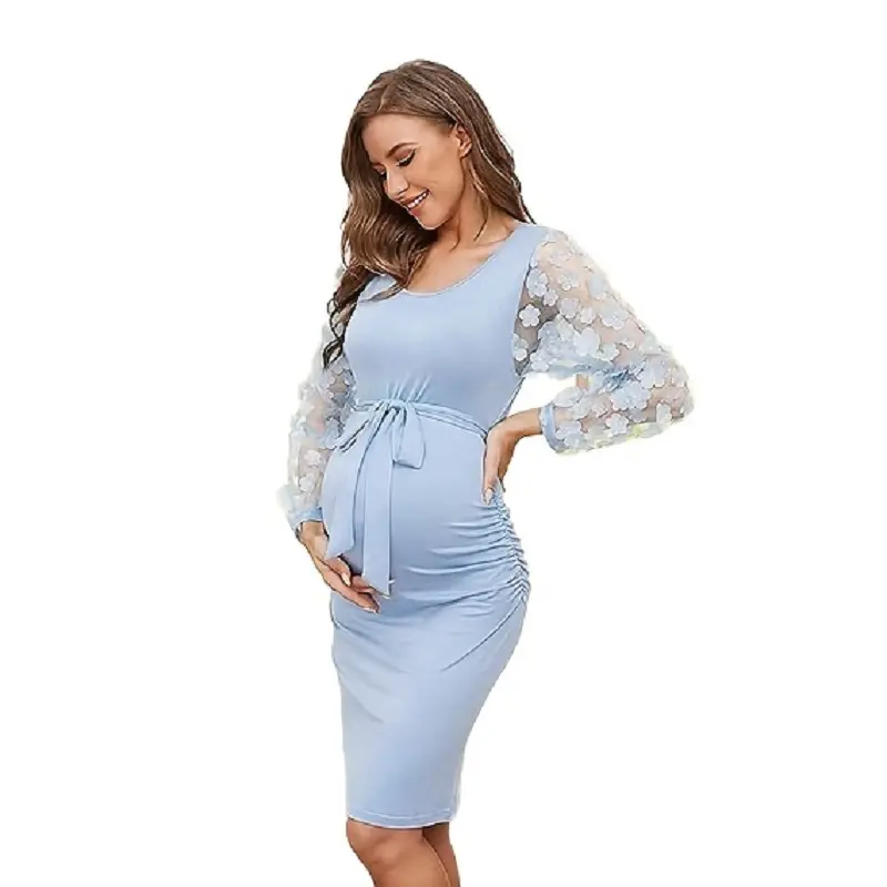 Plus Size Maternity Dresses for Photo Shoot Vintage Long Sleeve Mesh Flower Bodycorn Dress Pregnant Women Summer Clothes Gowns