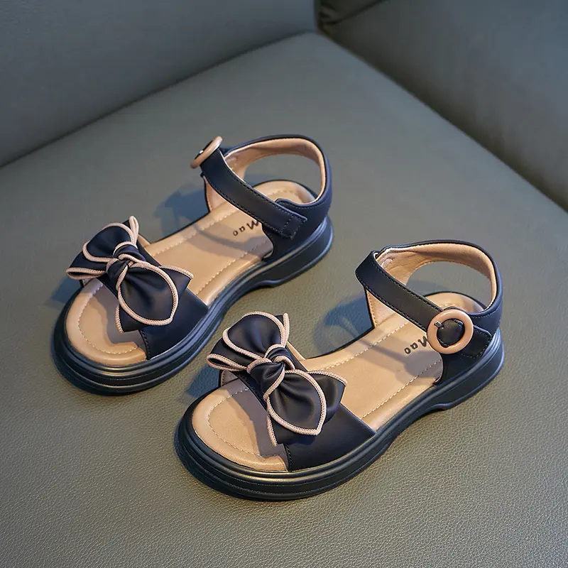 Girls Bowtie Sandals Sweet Princess Classic Simple Summer 2024 New Children Sandals for Girls Outdoor Beach Shoes Cute Bow-knot