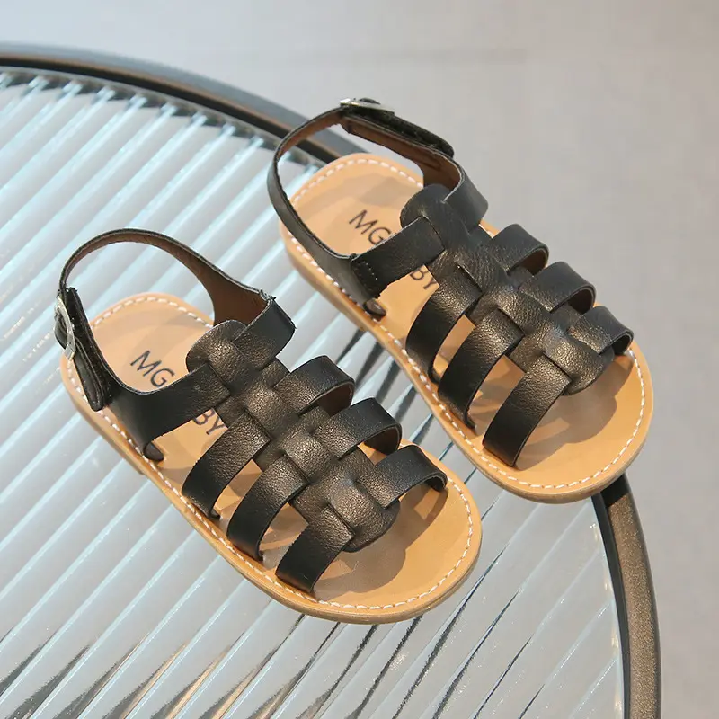 Toddler Girls Sandals Summer Kids Woven Little Boys Causal Flat Sandals Fashion Soft Bottom Children's Open-toe Roman Sandals