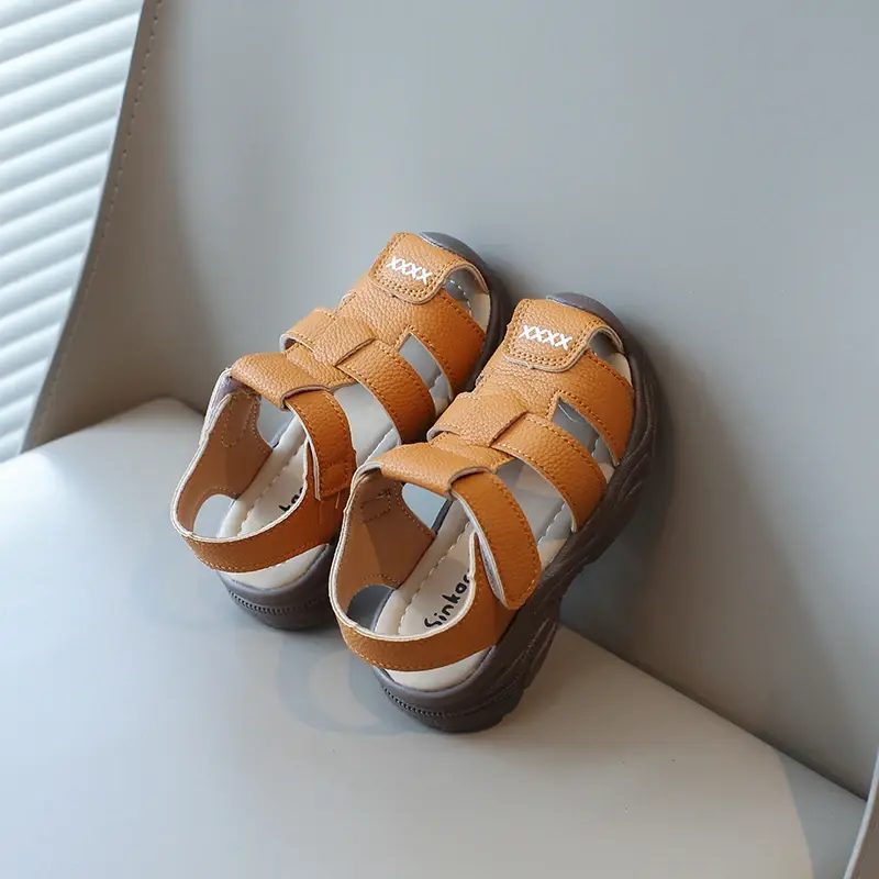 Baby Boys Summer Sandals Kids Beach Shoes Classic Fashion Hollow Toe-capped Anti-kick Toddlers Kindergarten Sandals Breathable