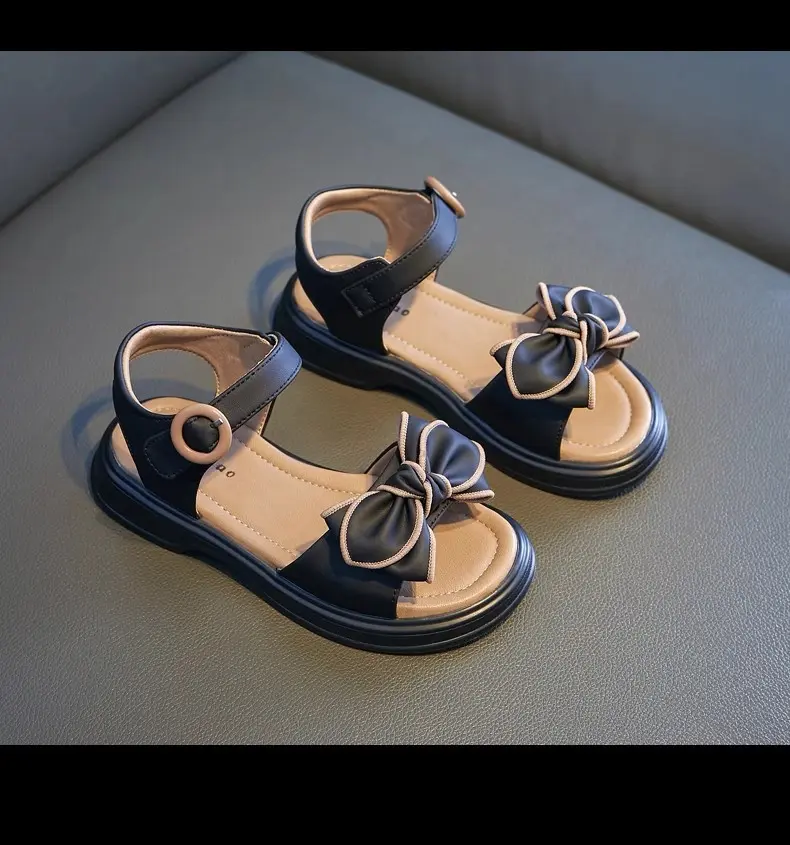 Girls Bowtie Sandals Sweet Princess Classic Simple Summer 2024 New Children Sandals for Girls Outdoor Beach Shoes Cute Bow-knot