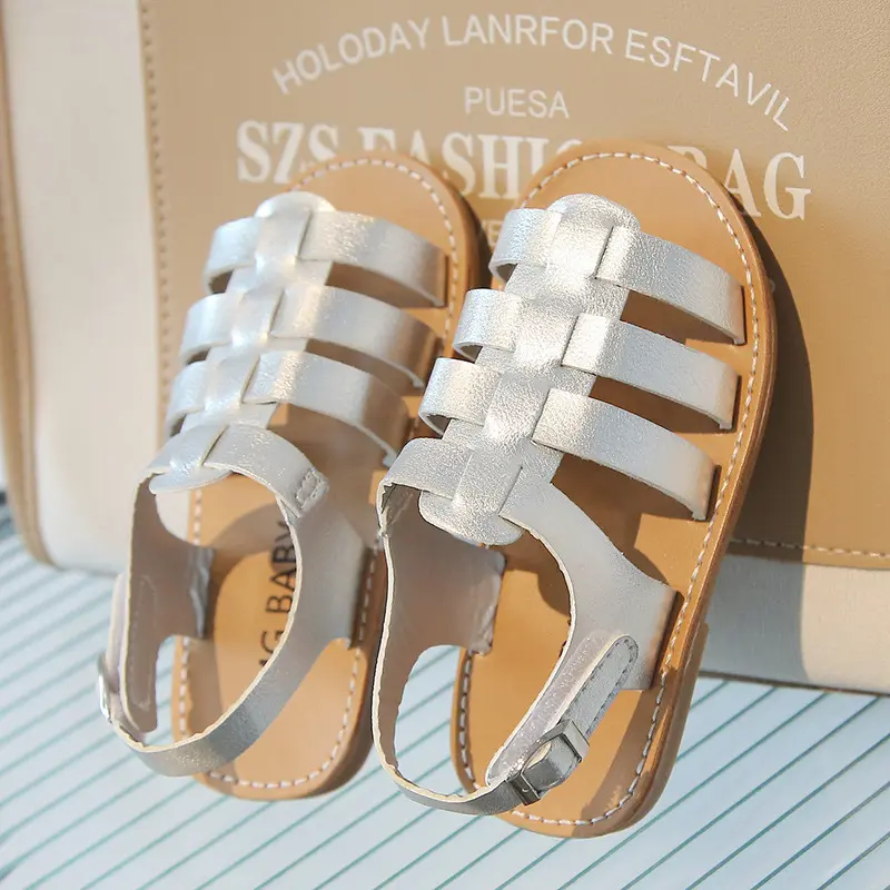 Toddler Girls Sandals Summer Kids Woven Little Boys Causal Flat Sandals Fashion Soft Bottom Children's Open-toe Roman Sandals