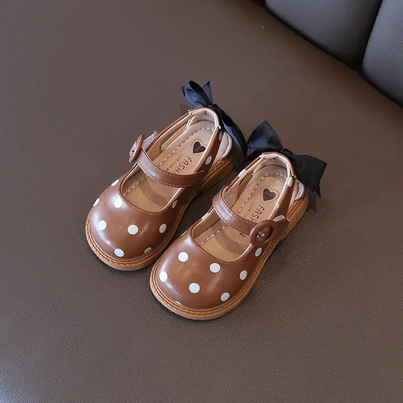 Girls Half Sandals 2025 Spring Summer Shoes Toddlers Little Children Shoes Cut-outs Dots with Bowtie Bow-knot on The Back Sweet