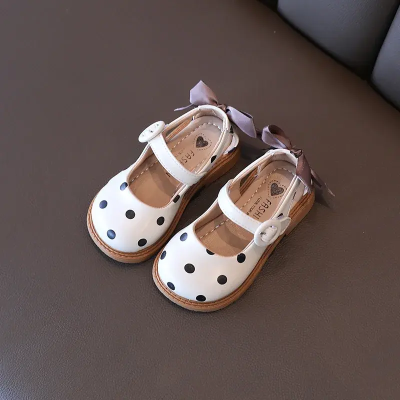 Girls Half Sandals 2025 Spring Summer Shoes Toddlers Little Children Shoes Cut-outs Dots with Bowtie Bow-knot on The Back Sweet