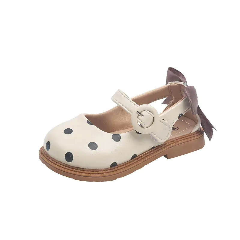 Girls Half Sandals 2025 Spring Summer Shoes Toddlers Little Children Shoes Cut-outs Dots with Bowtie Bow-knot on The Back Sweet