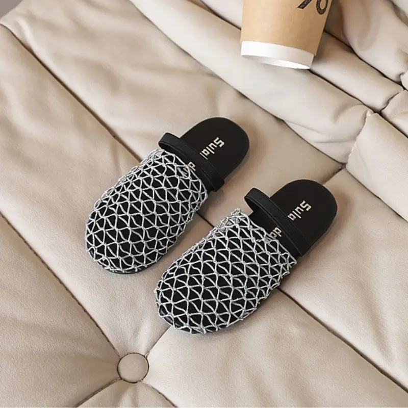 Summer Children's Slippers Trend Simple Girls Woven Mules Shoes Outdoor Versatile Kids Causal Mesh Flat Slippers Fashion Soft