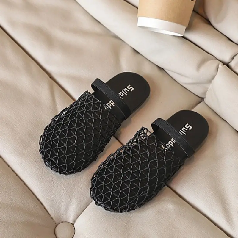 Summer Children's Slippers Trend Simple Girls Woven Mules Shoes Outdoor Versatile Kids Causal Mesh Flat Slippers Fashion Soft