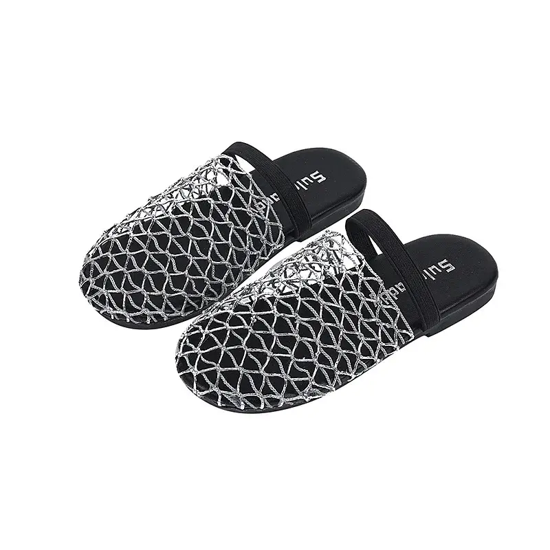 Summer Children's Slippers Trend Simple Girls Woven Mules Shoes Outdoor Versatile Kids Causal Mesh Flat Slippers Fashion Soft
