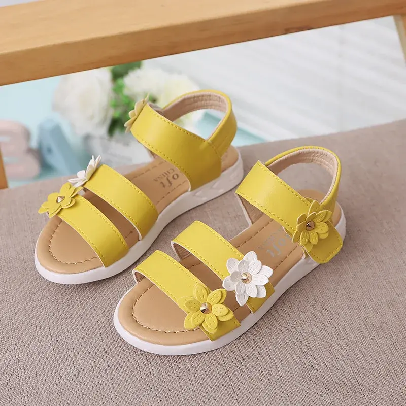2024 Summer New Girls Sandals Kids Floral Sandals with 3 Flowers Princess Sweet for Wedding Party Dress Shoes Kids Sandals 21-36