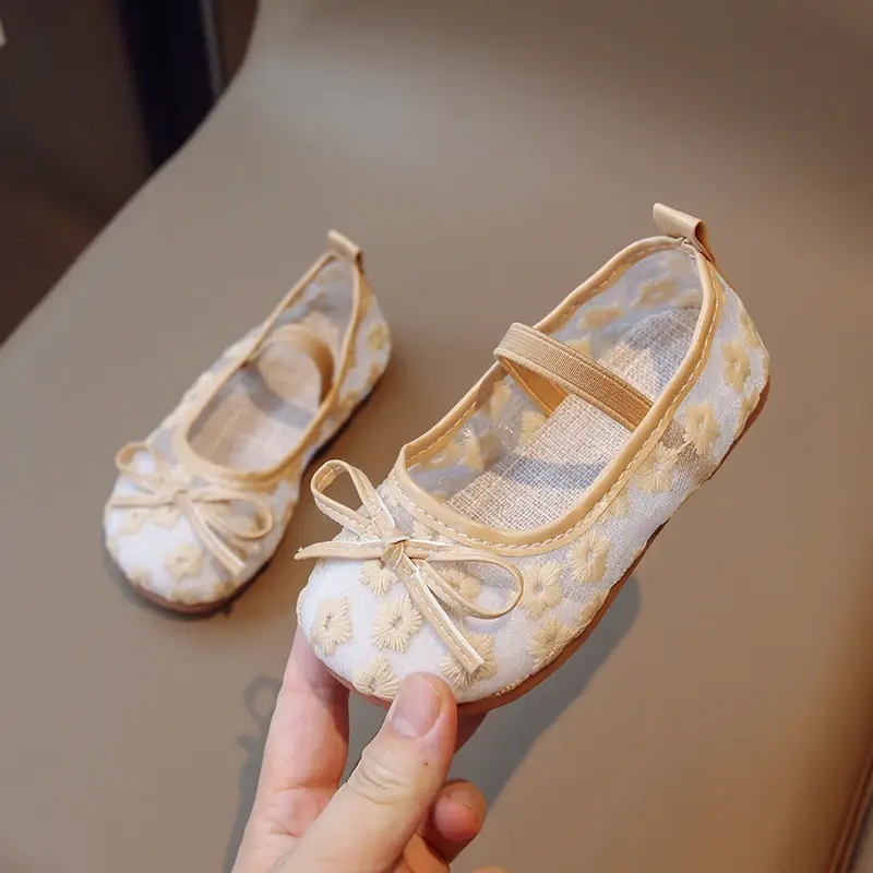 Soft 2023 Child Summer New Korean Toddler Shoes Girl Versatile Bow Embroidery Elegant Elastic Band Simple Kids Shoes Round-toe