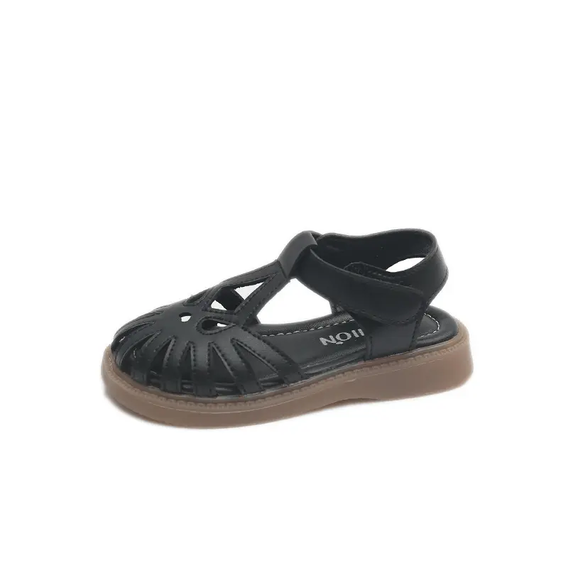 2024 Children's Sandals Summer Girls Princess Toe Wrapped Flat Sandals Fashion Solid Color Kids Causal Cut-outs Non-slip Sandals