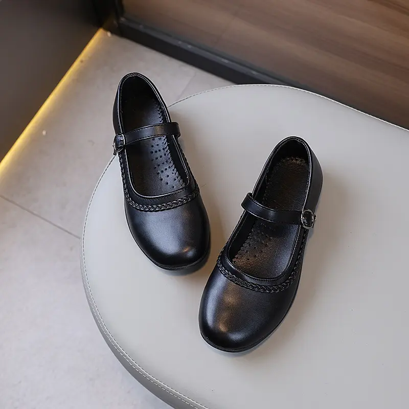 British Style Kids Leather Shoe Black School Shoes for Girls 2024 New Uniform Versatile Children Princess Shoes Fashion Non-slip