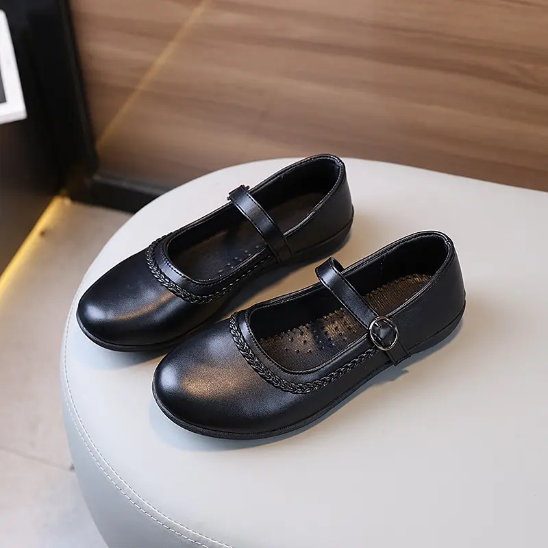British Style Kids Leather Shoe Black School Shoes for Girls 2024 New Uniform Versatile Children Princess Shoes Fashion Non-slip