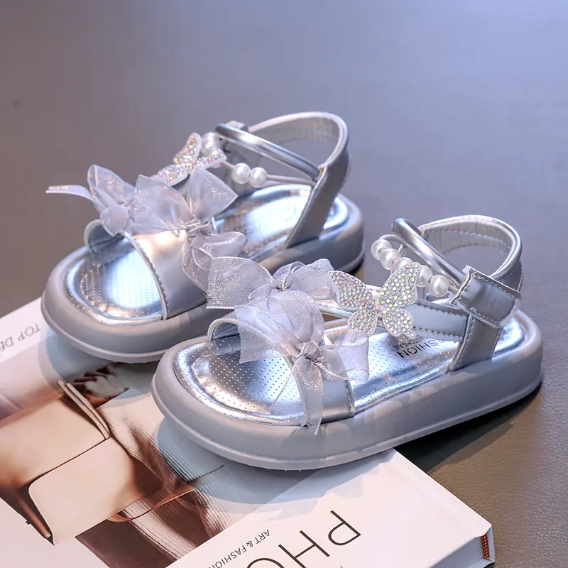 Chic Girl Princess Dress Shoes Elegant Lace Pearl Children's Summer Sandals New Sweet Fashion Kids Causal Wedding Party Sandals