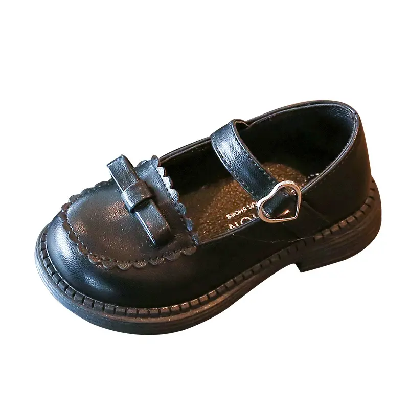 2023 New Mary Jane Shoes Kids Girls Shallow Solid Black Soft Retro Platform Shoes Japanese School Leather Loafers with Bow Flat