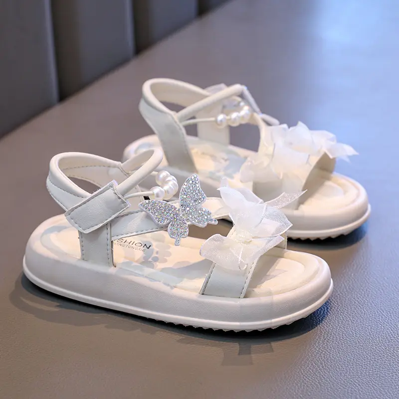 Chic Girl Princess Dress Shoes Elegant Lace Pearl Children's Summer Sandals New Sweet Fashion Kids Causal Wedding Party Sandals