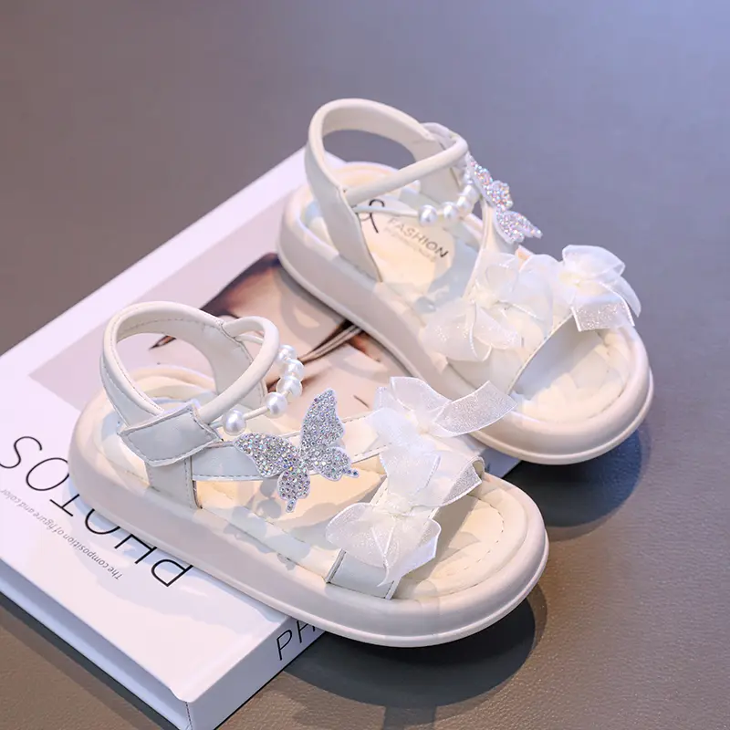 Chic Girl Princess Dress Shoes Elegant Lace Pearl Children's Summer Sandals New Sweet Fashion Kids Causal Wedding Party Sandals