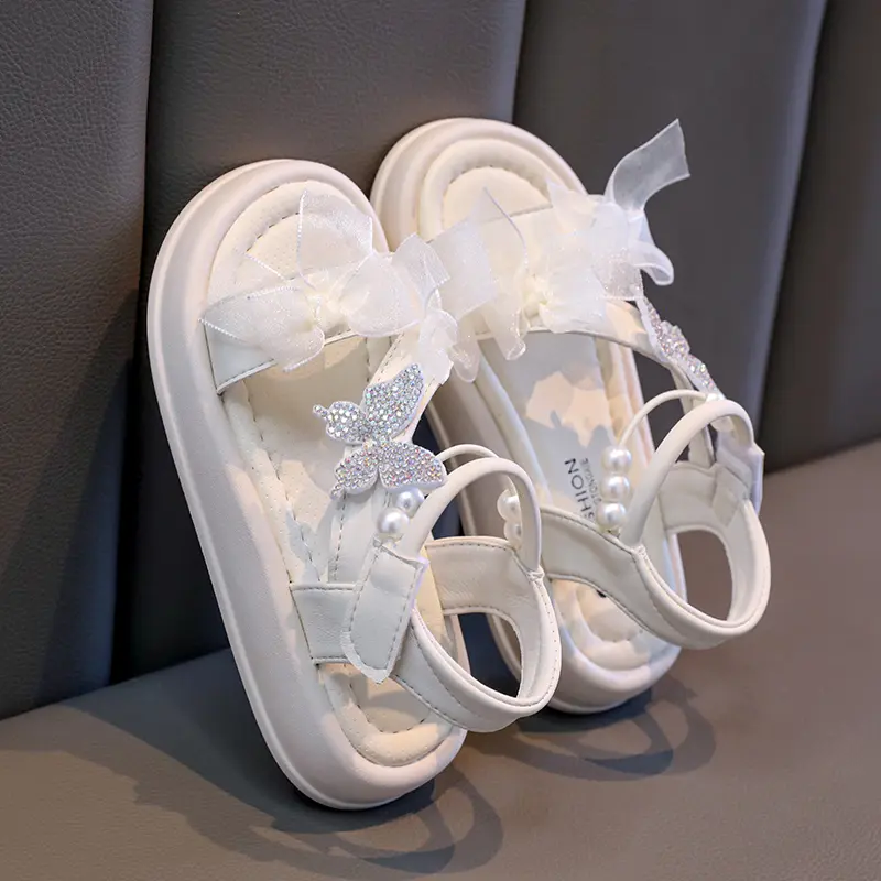 Chic Girl Princess Dress Shoes Elegant Lace Pearl Children's Summer Sandals New Sweet Fashion Kids Causal Wedding Party Sandals