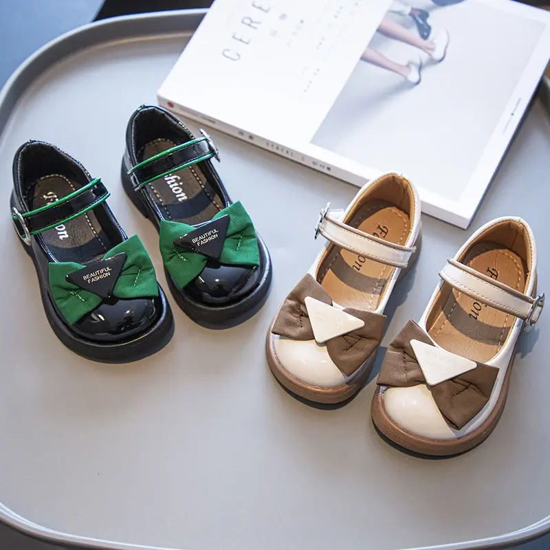 Girls Leather Shoes Mary Janes Children's School Casual Shoes Kids Party Wedding Shoes Classic with Bow-knot 2024 Spring New