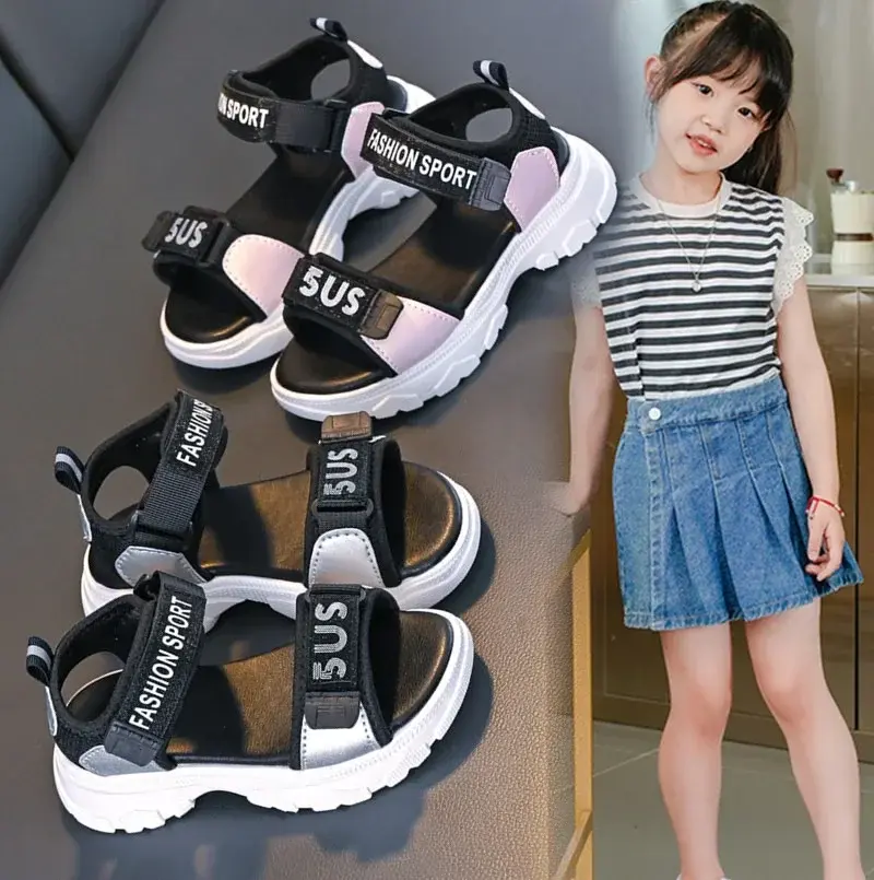 Kids Sports Shoes Open Toes Non-slip Soft Sole Boys Sandals Hook&loop 2025 Summer New Girls Beach Shoes Unisex Trendy Running