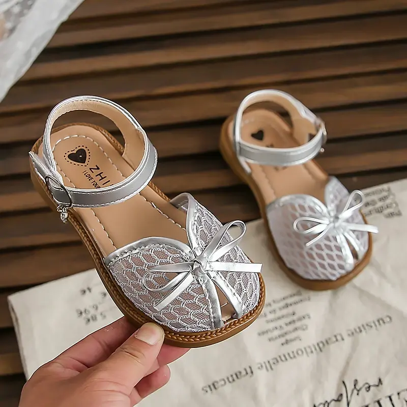 2025 Children Sandals for Girls Summer New Fashion Korean Style Soft Bottom Anti-slippery Versatile Sweet Bowtie Princess Shoes