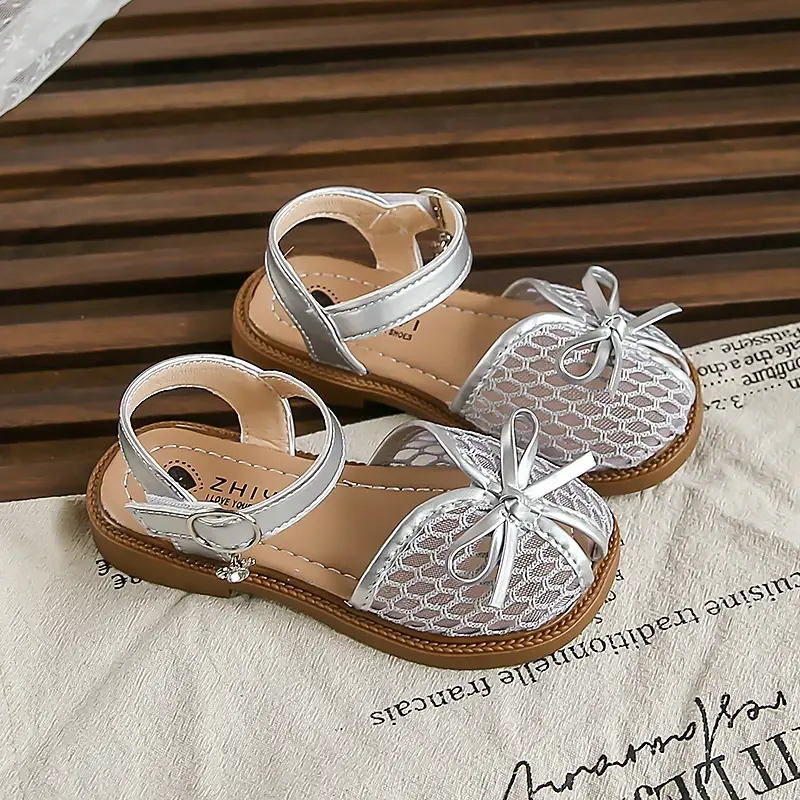 2025 Children Sandals for Girls Summer New Fashion Korean Style Soft Bottom Anti-slippery Versatile Sweet Bowtie Princess Shoes