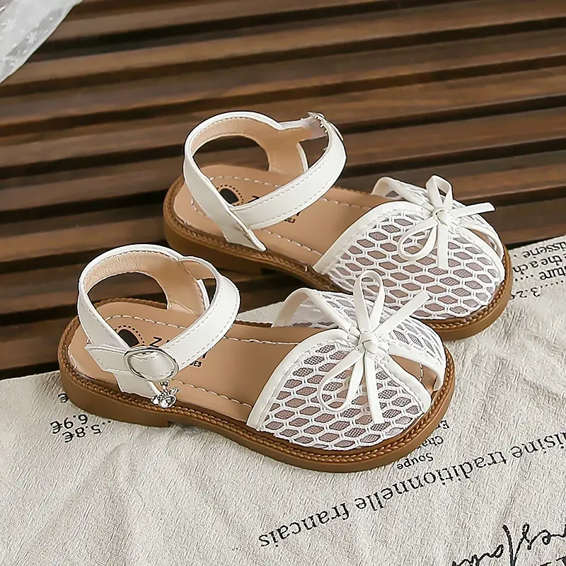 2025 Children Sandals for Girls Summer New Fashion Korean Style Soft Bottom Anti-slippery Versatile Sweet Bowtie Princess Shoes