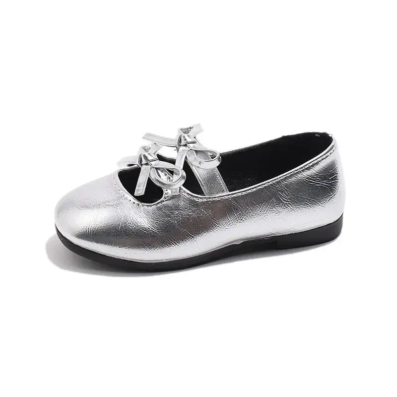 Kids Square Dance Performance Shoes Black Solid Color Girls Princess Shoe with Double Bow 2024 New Girls Leather Shoes Soft Sole