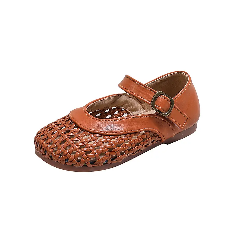 Girl Sandals Summer New Simple Children Fashion Flat Shoes Hollow-out Woven Style Kids Causal Beach Sandals Soft Soled Versatile
