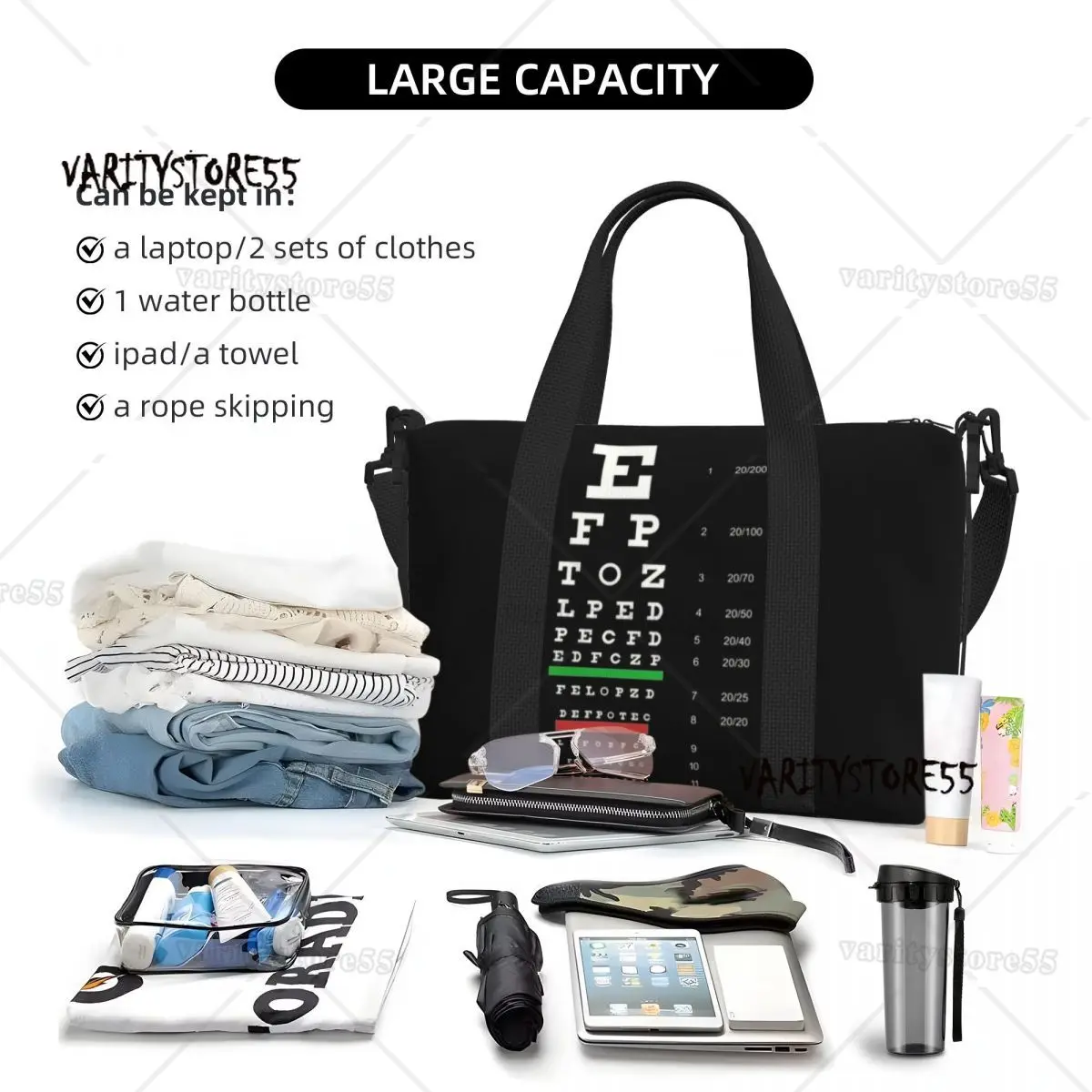 Custom Large Snellen Chart Eye Test Tote Bag for Women Optometrist Optician Shoulder Shopper Beach Gym Travel Bag