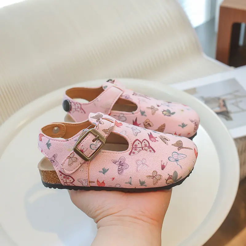 Girls Casual Sandals Soft Sole Kids Half Slippers with Butterfly Summer Children Toes Capped Beach Shoes Anti-Slippery