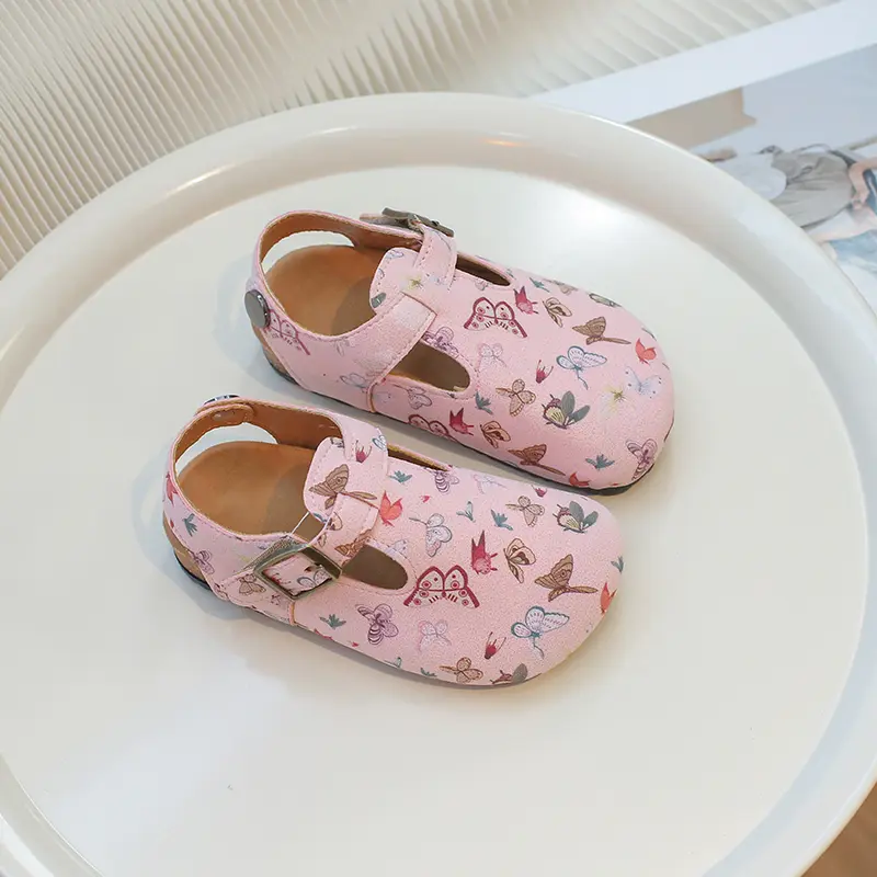 Girls Casual Sandals Soft Sole Kids Half Slippers with Butterfly Summer Children Toes Capped Beach Shoes Anti-Slippery
