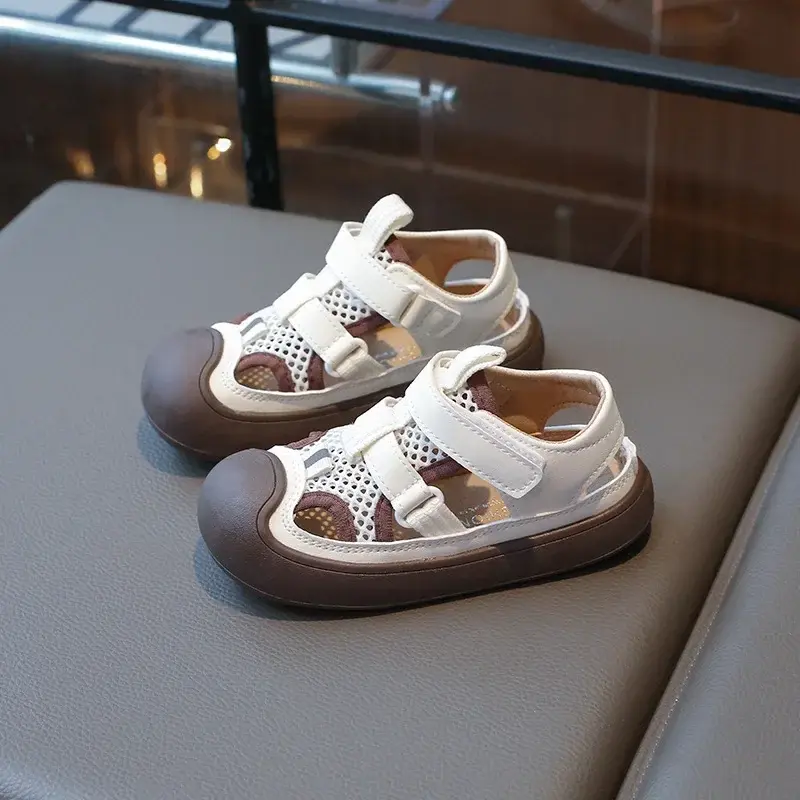 Children Sports Sandals Versatile Kids Causal Cut-outs Sandals Summer Fashion Boys Girls Patchwork Mesh Beach Shoes Black Beige